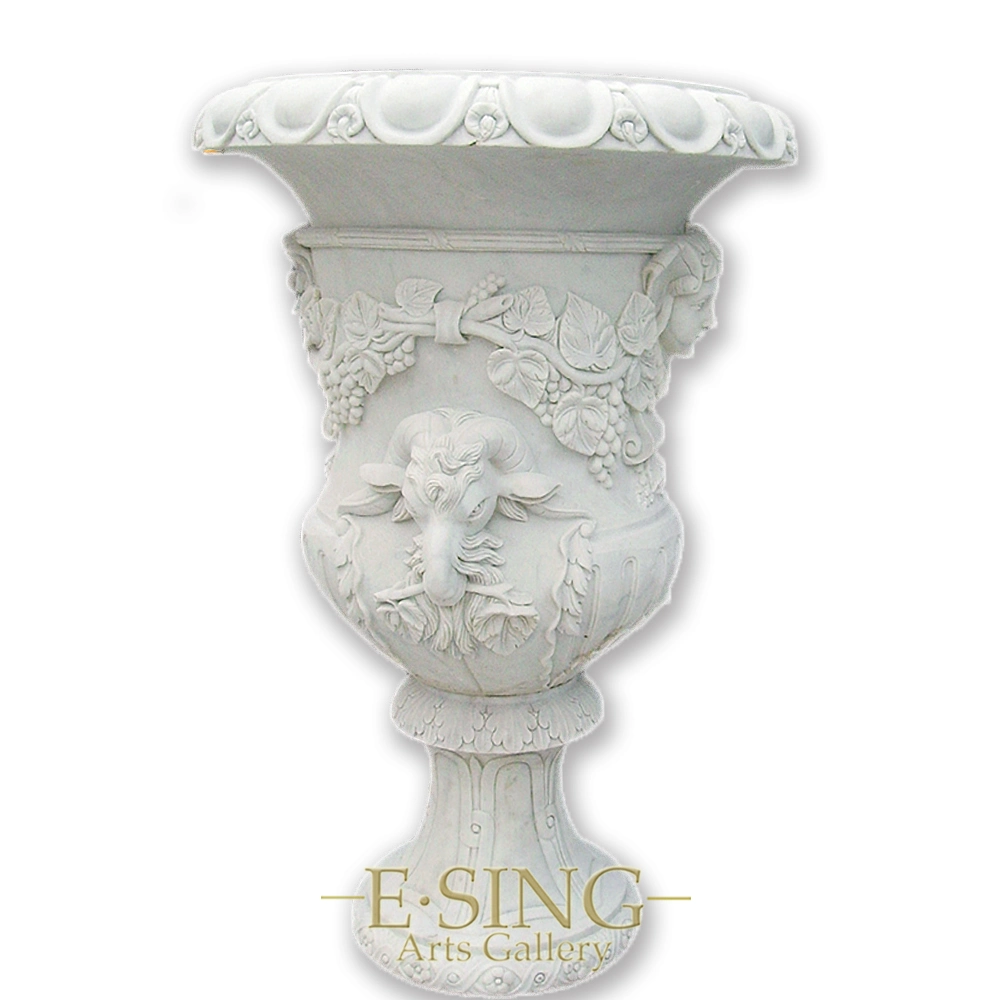 Garden Decoration Natural Stone Flowerpots with Deer Head Relife Carving Marble Roman Style Flower Pot