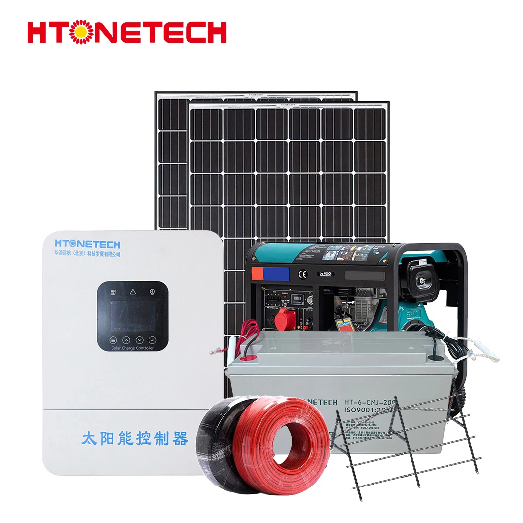 Htonetech off Grid 3000 Wp Solar System Suppliers China 30kwh 40kwh 50kwh Mono Crystalline Solar Panel 10W Heavy Duty Diesel Generator Ongrid Offgrid Hybrid