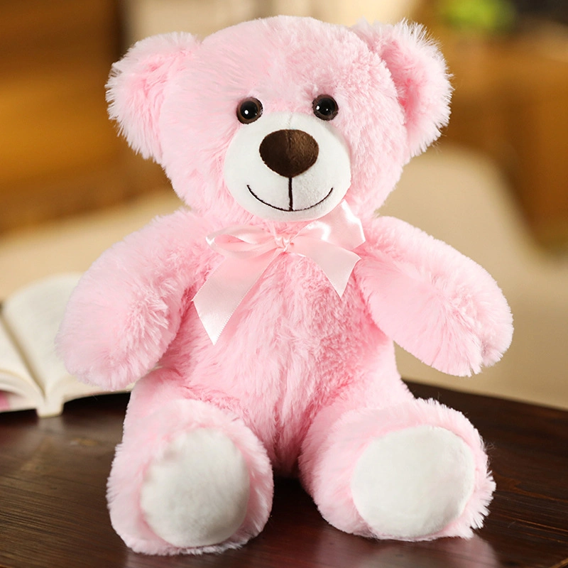 Satin Ribbon Plush Fuzzy Teddy Bear Soft Stuffed Animal Children Gift Toys