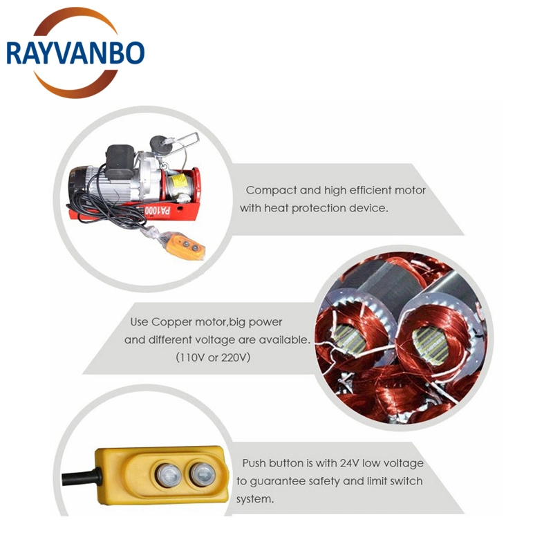 Mando a distancia Mini eléctrico Trolley grúa cable cuerda eléctrico Elevador de 1,5 toneladas