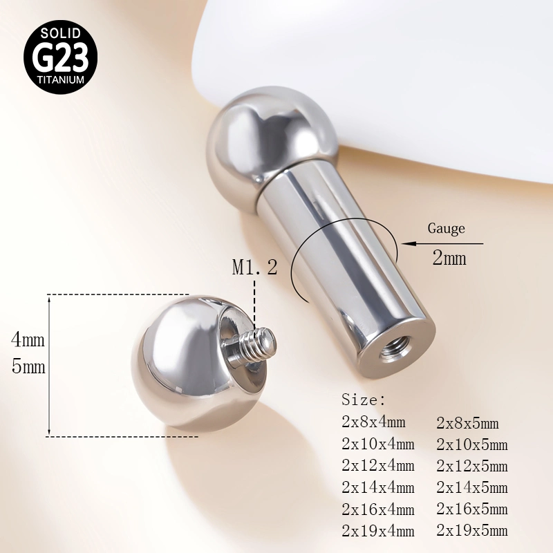 Barbell G23 Titanio Alto pulido 2/2,5/3/4mm Gran Tamaño roscado internamente Joyas de la campana