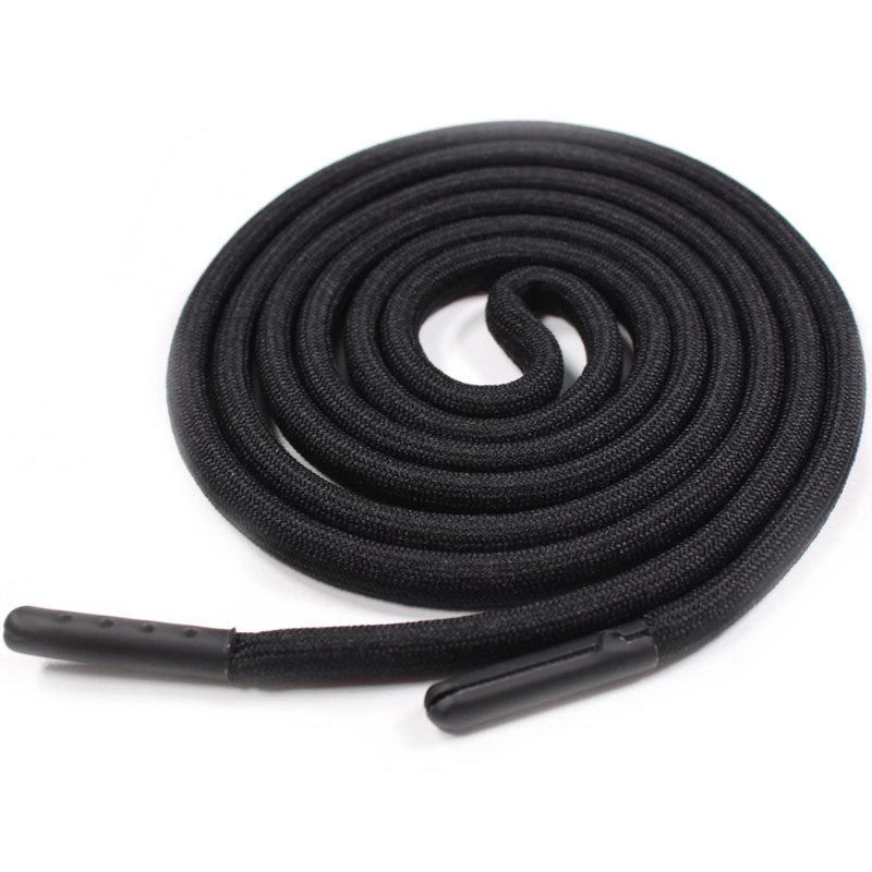 Custom Black Round 5mm/6mm/7mm Polyester Drawstring Rope with Metal Tips