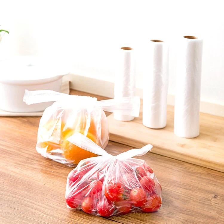 Bolsa de asa de supermercado de plástico para alimentos en rollo con núcleo de papel.