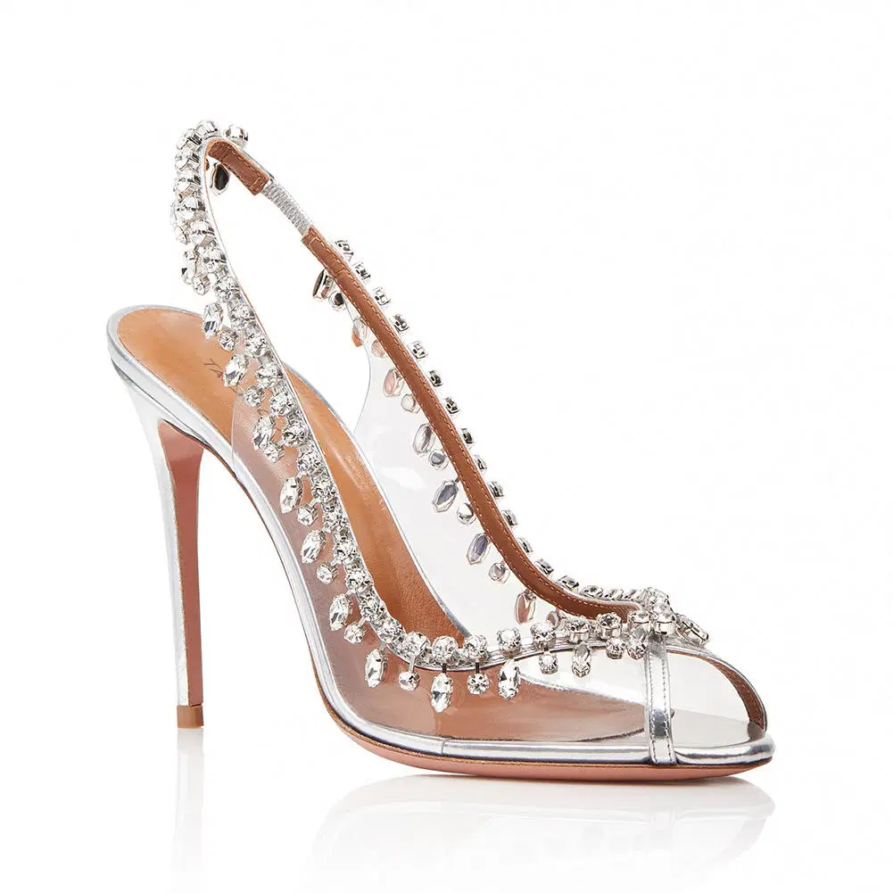 Fashion Thigh High Dress Shoes Crystal Sparkle Stiletto Transparent Sexy Diamond Sandals