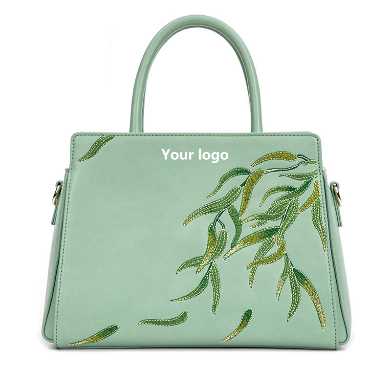 Embroider Green Leaf Fashion Shoulder Ladies Hand Leather Bags Women's Shoulder Bags