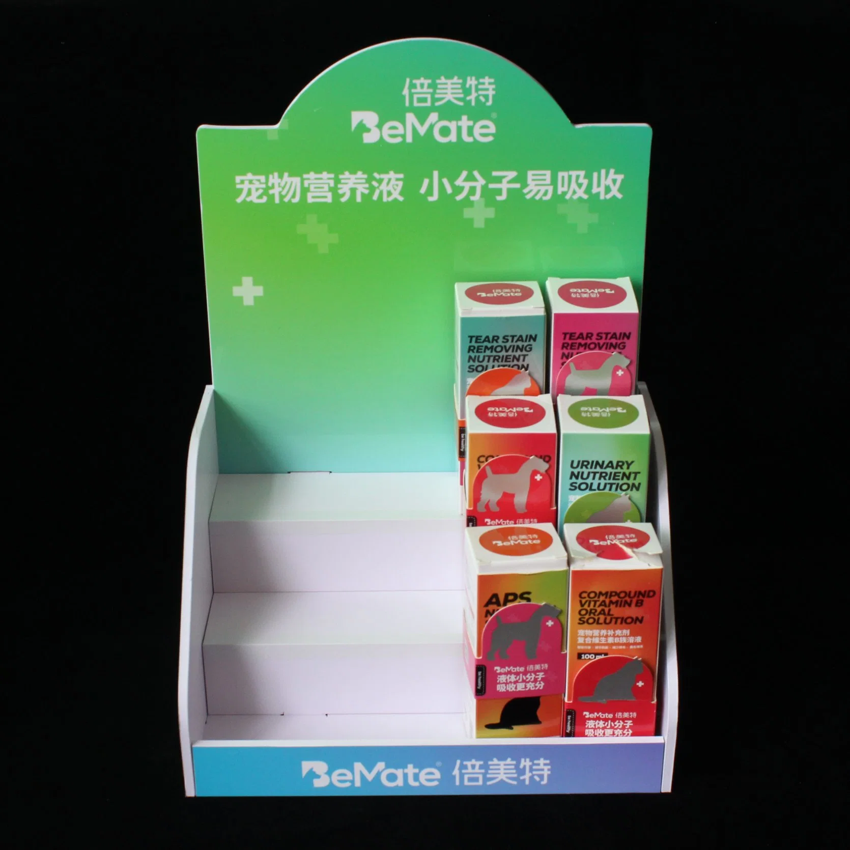 Professional Customized Three Layer Acrylic Pet Nutrient Solution Display Shelves