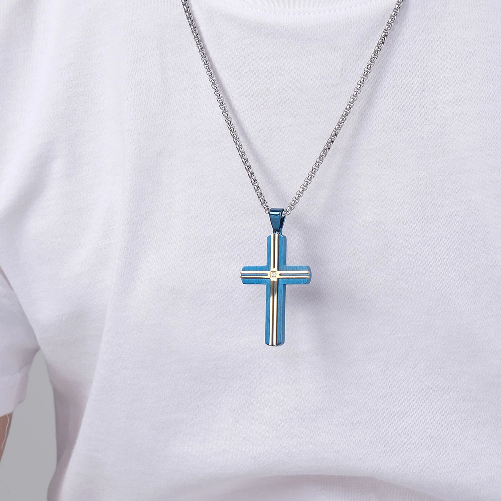 Religious Double Color Cross Pendant Simple Stainless Steel Jewelry Necklace