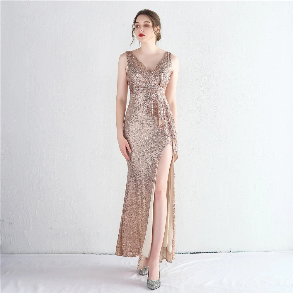 China OEM High quality/High cost performance Evening Party Prom Women Dress Sequin Split Skirt Women Sexy Skinny Wedding Dress