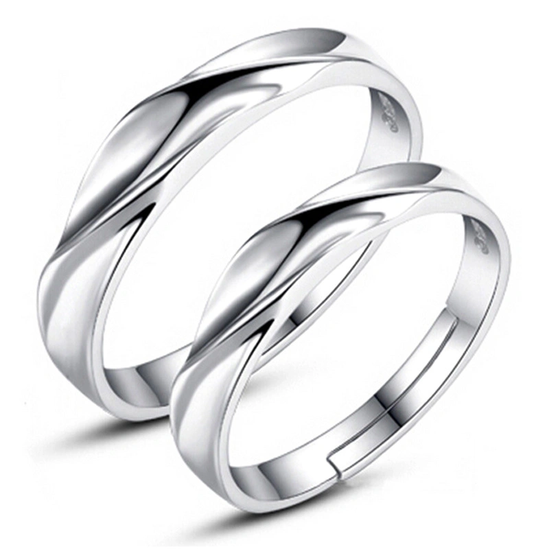 Minimalista ajustable Geometric Water Wave Twisted Shape Amor romántico interrelacionado Pareja de anillos de boda conjunto de joyas