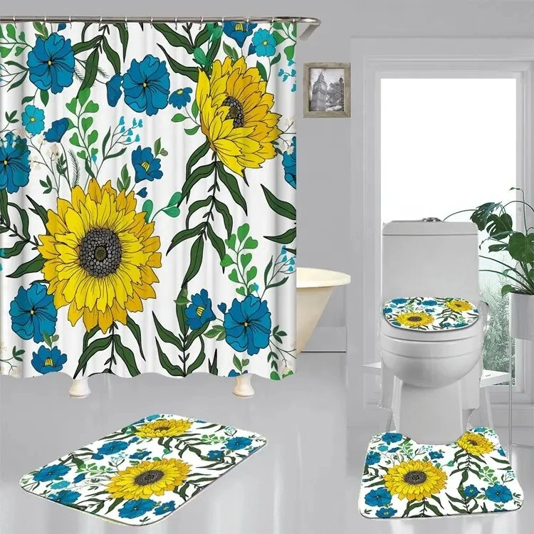 Rideau de douche en tissu polyester à motif tournesol personnalisé, décoration d'intérieur magnifique photo numérique imprimé rideau de bain imperméable