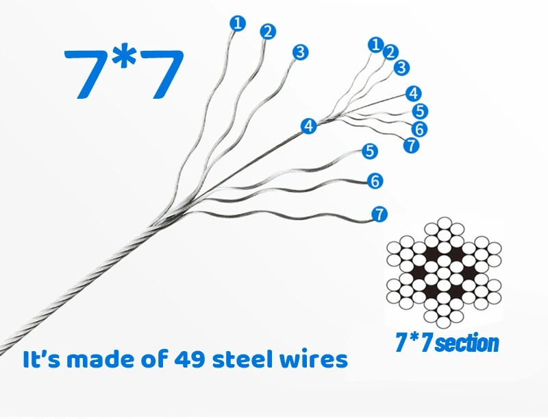 Cable de cable de cuerda de acero inoxidable 7*7 Construcción