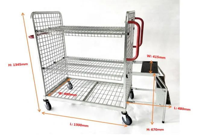 Warehouse Logistics Multi-Tier Order Picking Trolley with Steps and Ladder