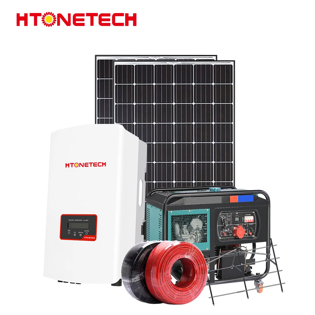 Htonetech Monocrystalline 48 Volt Solar Panel Solar Hybrid Inverter China 500 W Hybrid Solar Power System with Automatic Control Panel Diesel Generator