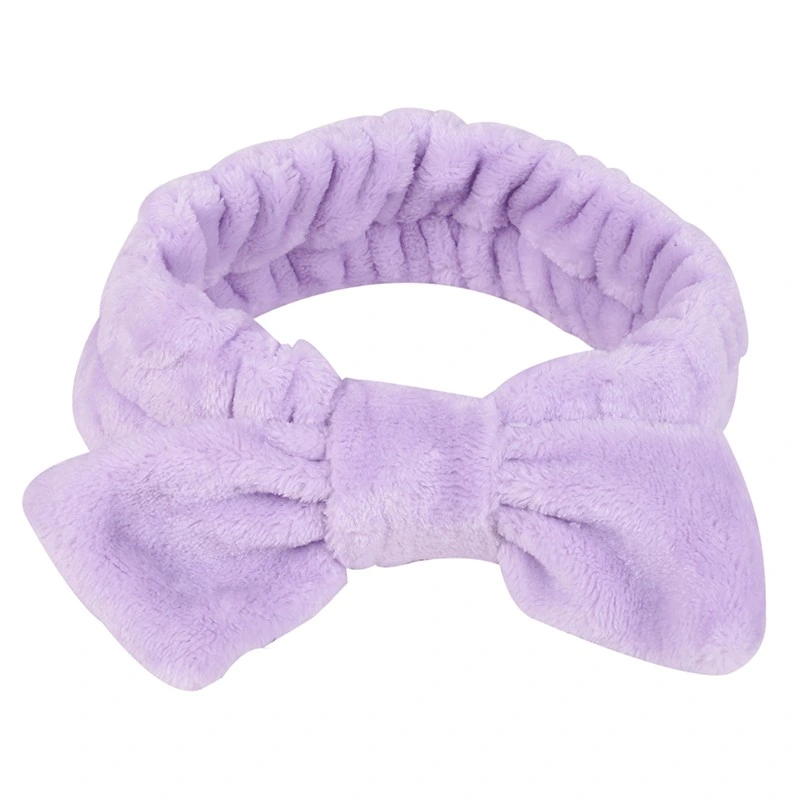 Maquillaje de la cara suave y sólido bandas de pelo para lavar la cara Ducha Fluffy Coral Fleece Mujer Bow Facial Spa Headband