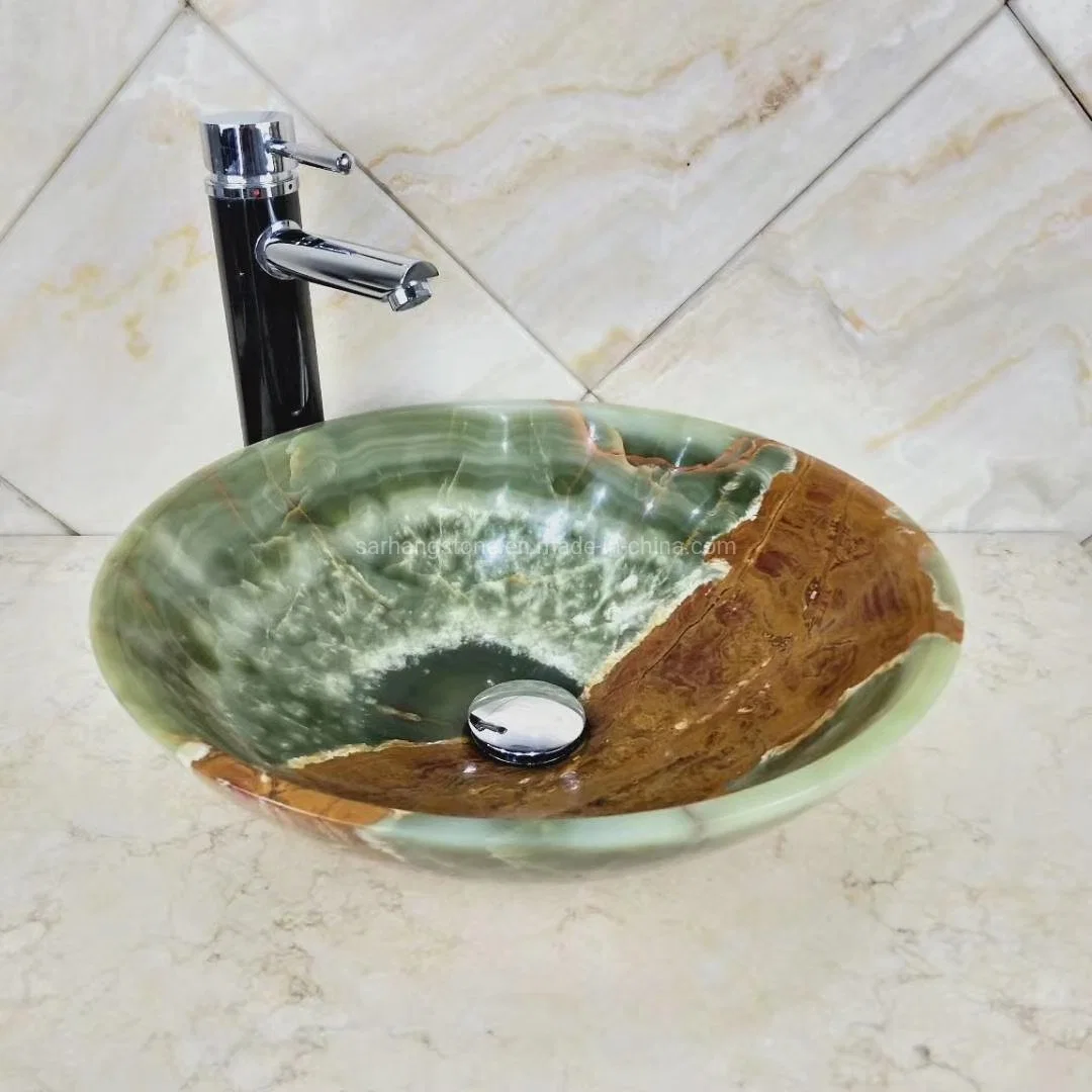 Nature Green Onyx Marble Round Wash Basin for Bathroom