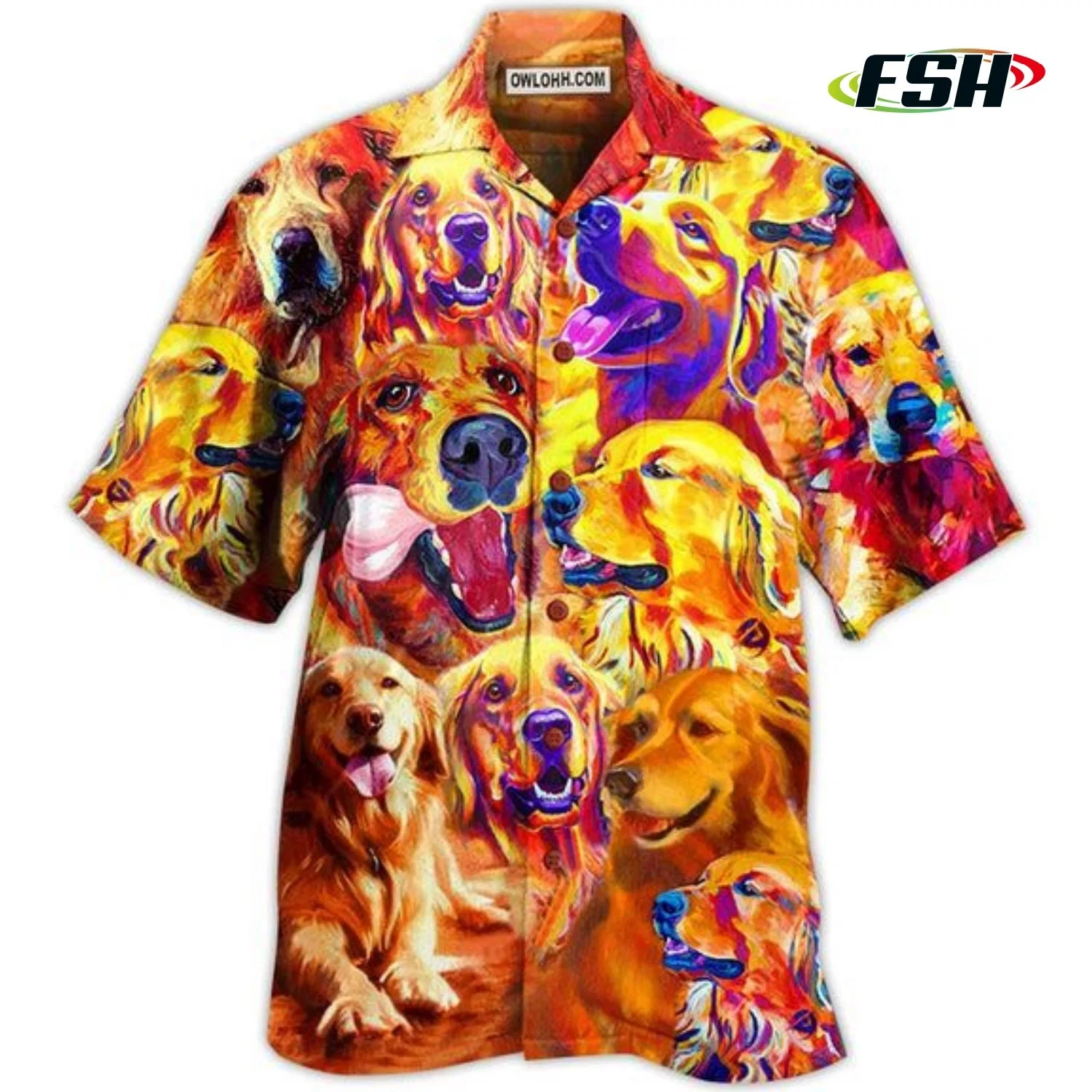 Men's Hawaiian Shirt Quick Dry Breathable Short Sleeves Dog Printed Summer