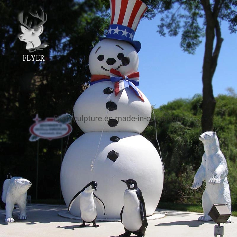 China Big Factory Good Price Christmas Decor Fiberglass Snowman Statue Sculpture