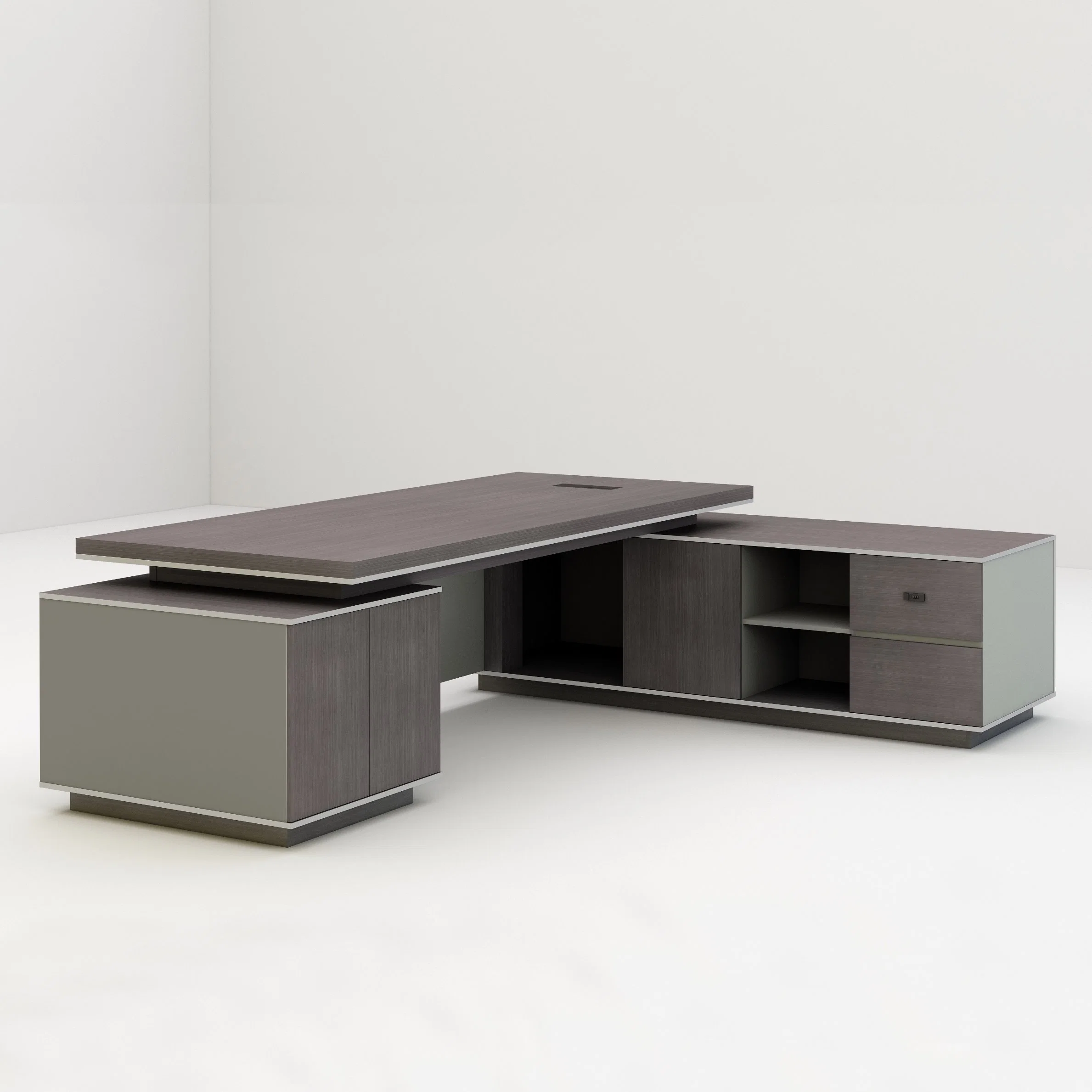 2023 Neues Design modernes Aluminium Luxus Melamin Holz Escritorio L Shape Management CEO Executive Office Furniture 2,8m 3,2m Big Office Schreibtisch