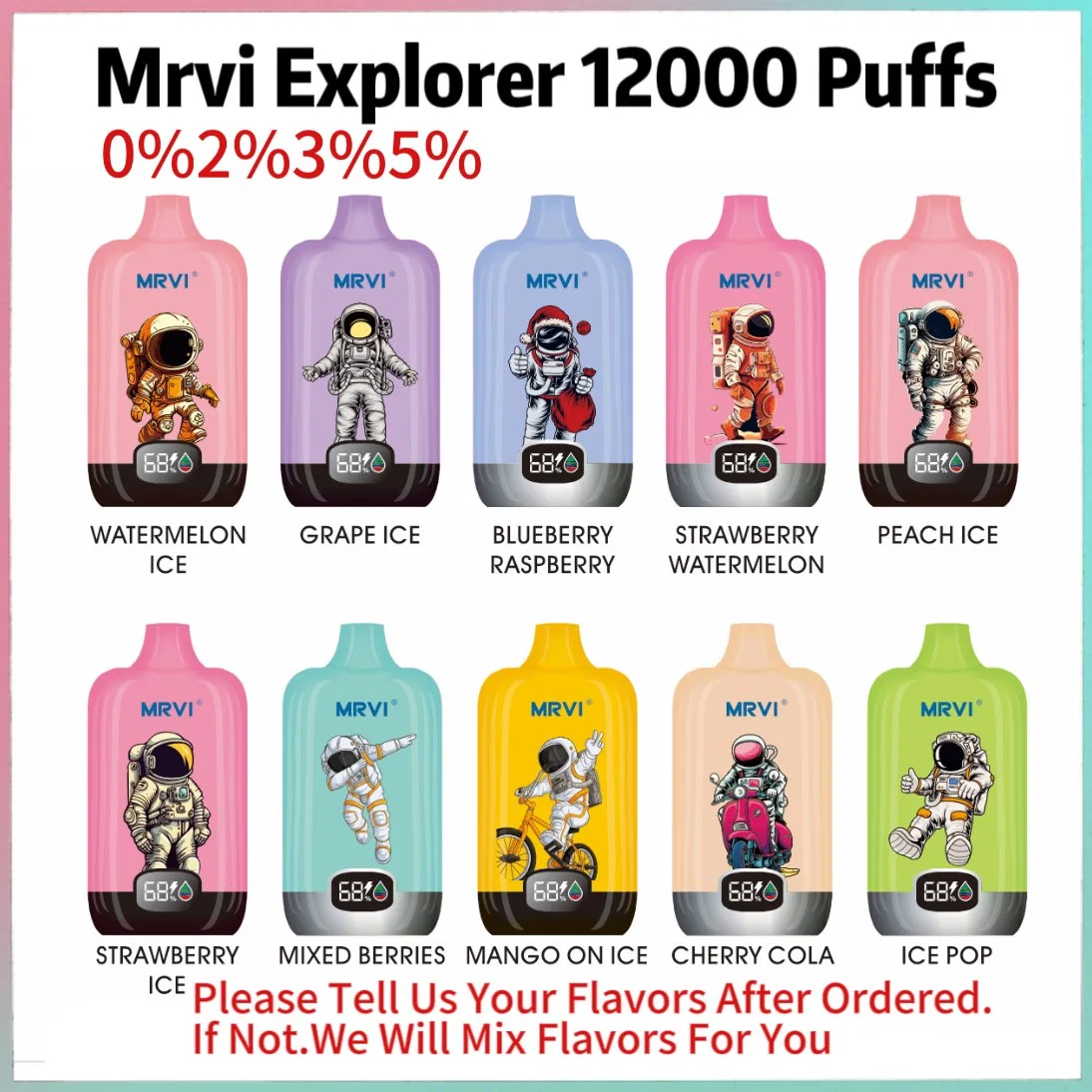 Original New Mrvi Explorer 12K 10 Flavors Free Nicotine Custom Vaporizer Disposable/Chargeable Vape Pen Amazon Runfree Best Puff Free Ship