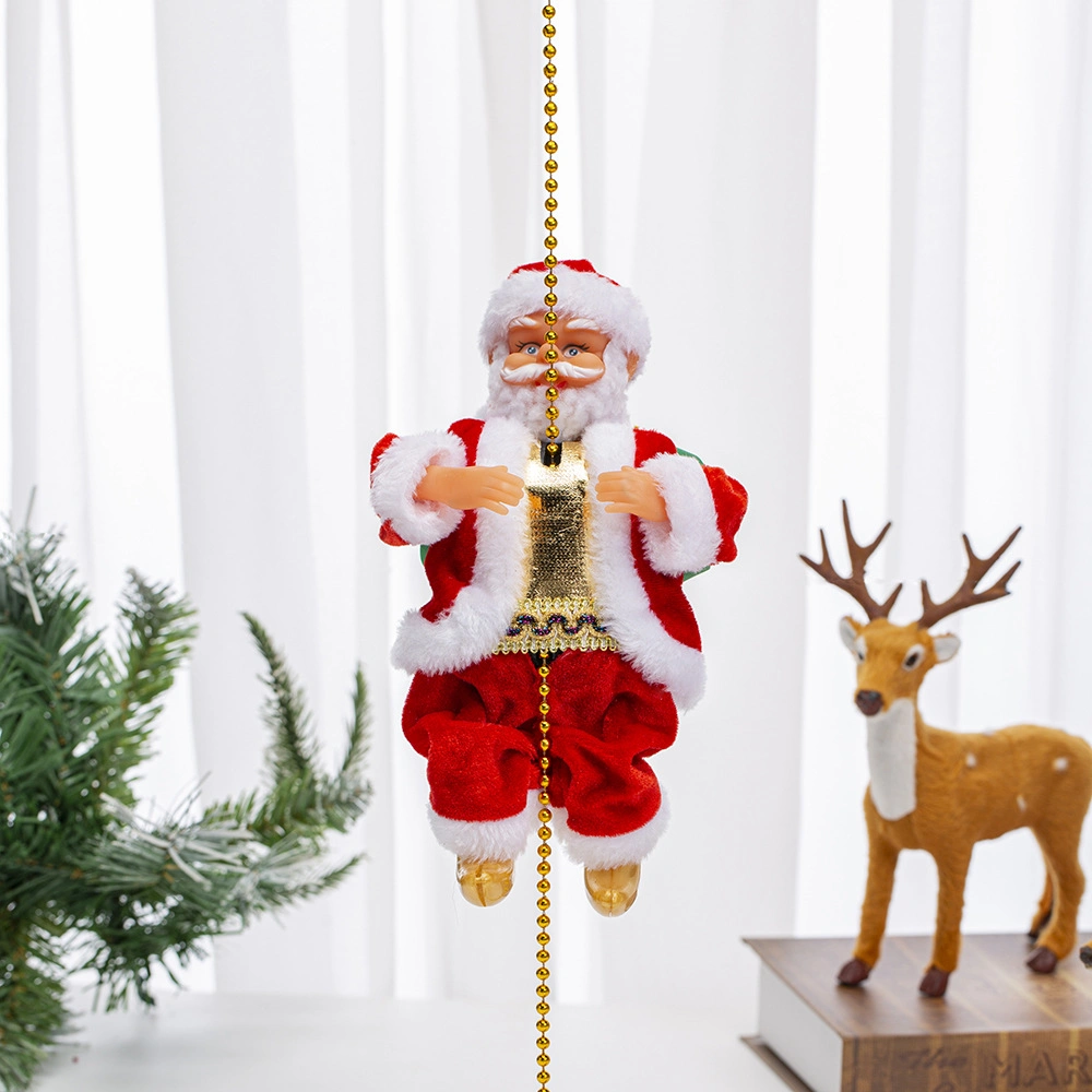 Plush Santa Claus Figurines Toy Climbing Gold Chain for Christmas Tree Ornament or Party