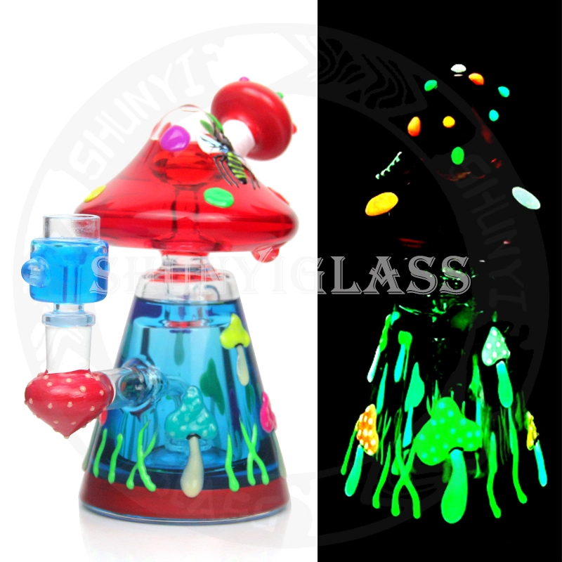 Mushroom Glass Water Pipe Freezable Glycerin Coils Smoking Pipes Glow in The Dark DAB Rig Recycler 14 mm Joint Size