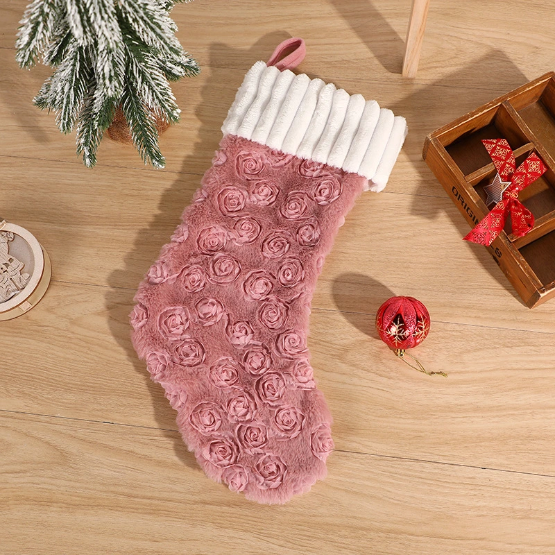 Flower Plush Christmas Socks Gift Bag