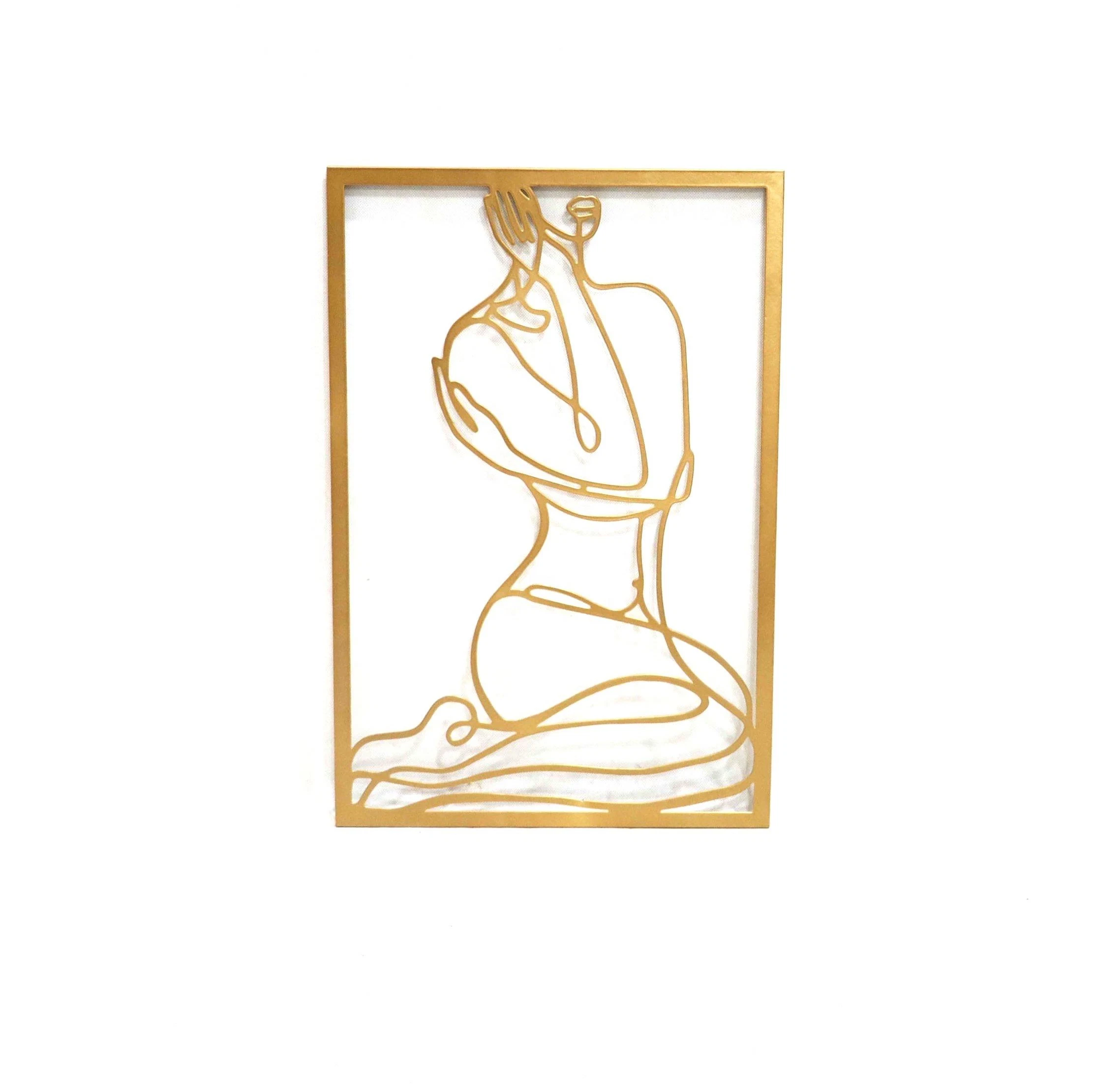 Vivegate Gold Minimalist Female Body Sticker Single Line Metal Wall Art Decor