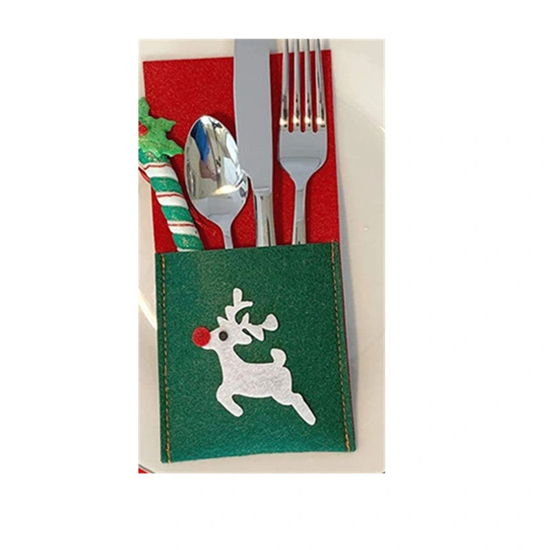 Kitchen Supplies Christmas Silver Cutlery Paper Towel Organizer Felt Cover Table Top Decoration Creative Napkin Candy Organizer