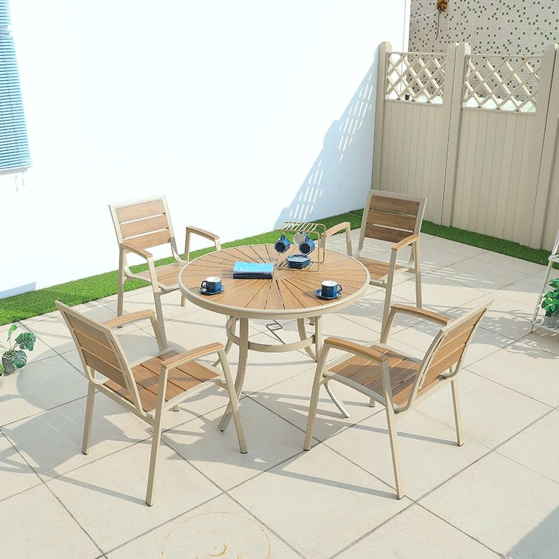 Patio Courtyard Outdoor Garden Plastic Wood Furniture Dining Chair and Table Set