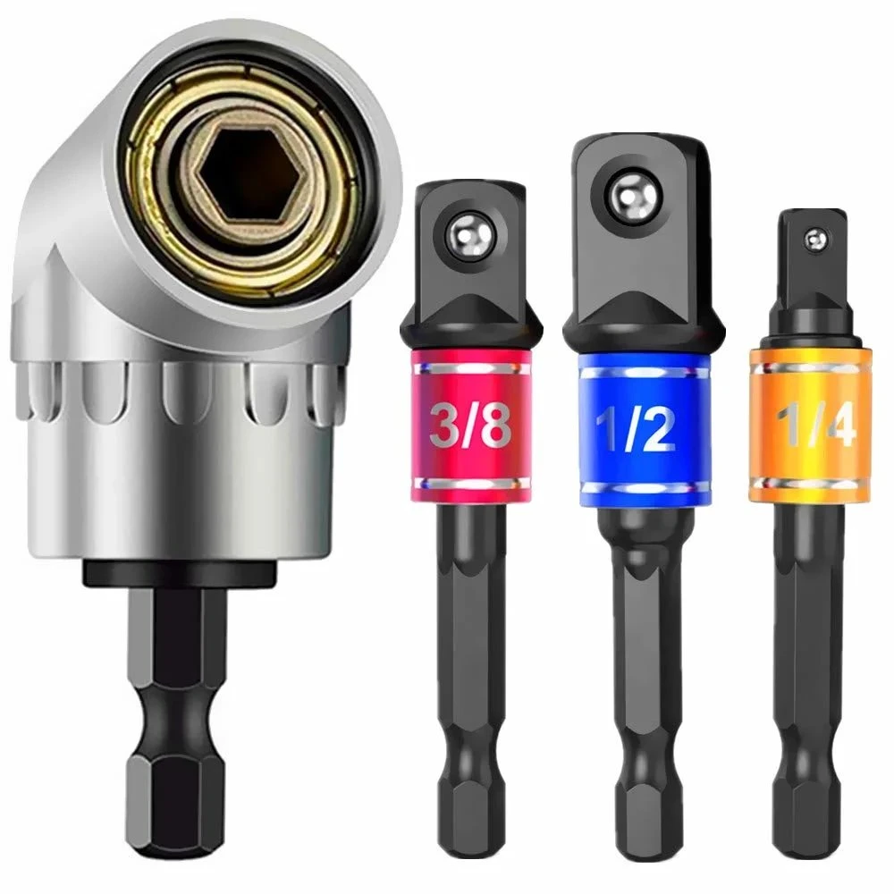 3PCS Hex Shank Drill Nut Driver Bit Set 105 Degree Right Angle Driver Extension Screwdriver Drill Attachment