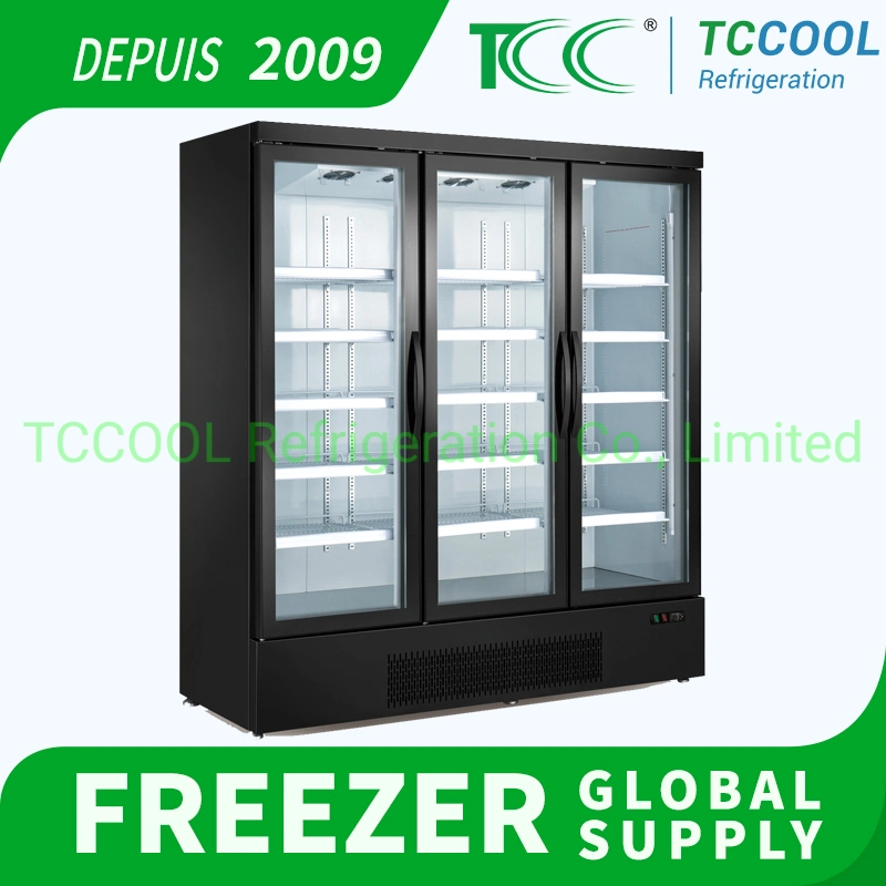 Commercial Upright Vertical Triple Door Heated Glass Supermarket Hyper Market Display Freezer