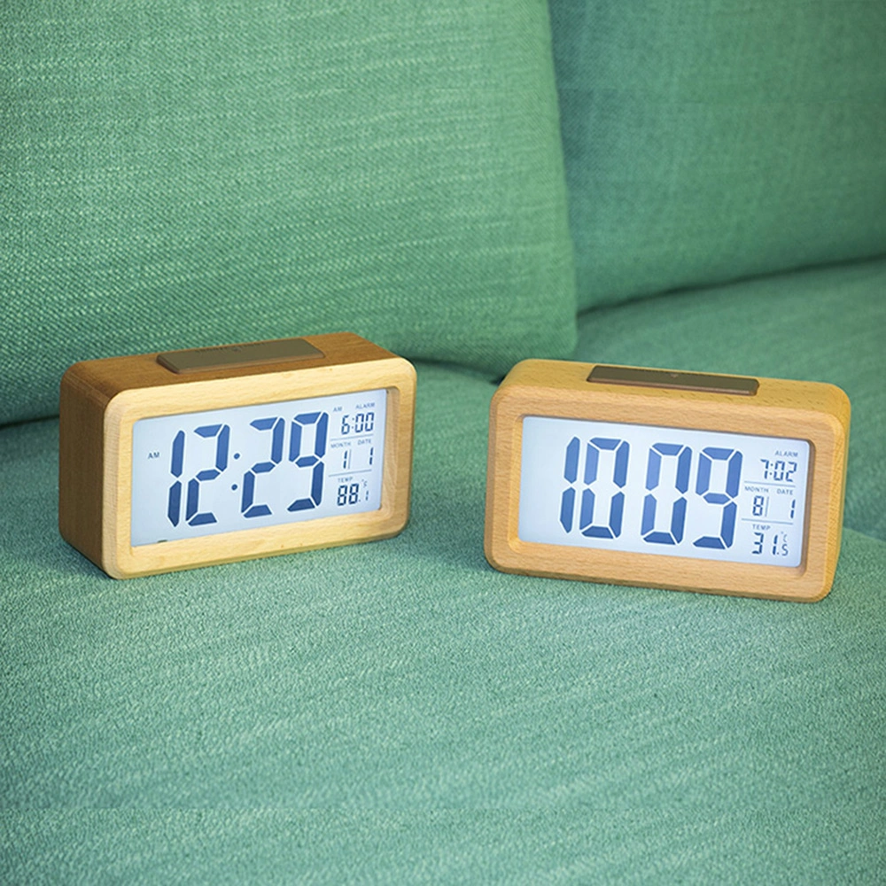 Natürliche Massivholz LCD-Alarm-Uhr Temperaturanzeige