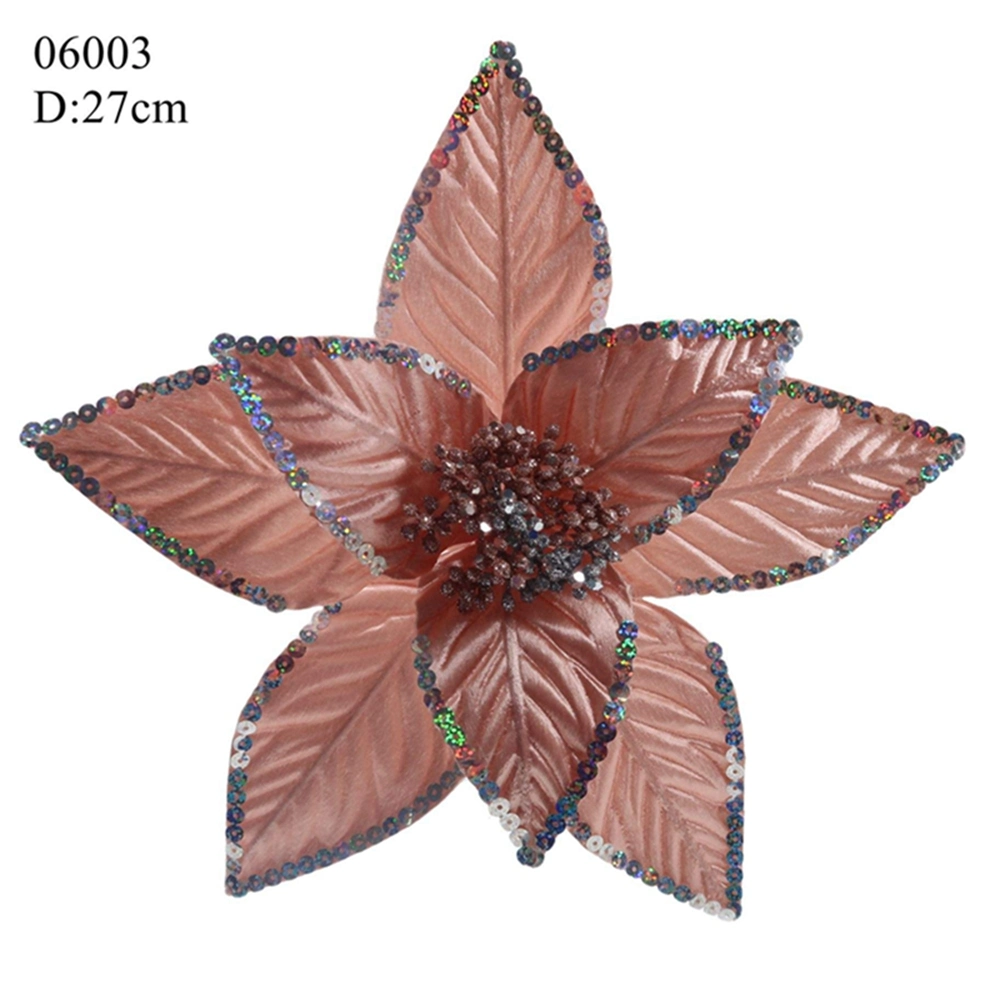 Party Decoration Flowers Wreaths and Plants Metallic Rose Gold Christmas Poinsettia Flowers