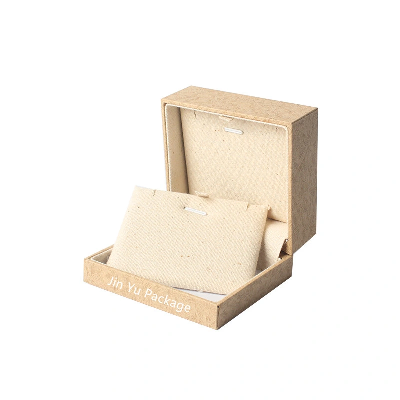 Elegante Creme Burlap Holz Leder Papier Geschenkschmuck Verpackung Box