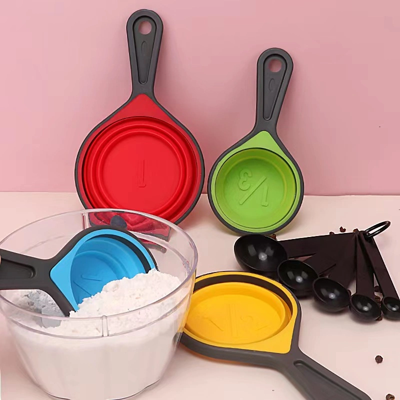 Hot Sale 4PCS Foldable Silicone Measuring Spoon&Cup Set Home Kitchen Tool