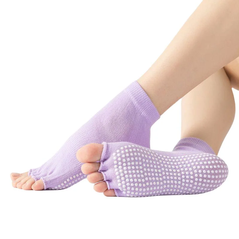 Wholesale/Supplier Women Men Purple Cotton Non Slip Toe Grip Sport Yoga Socks