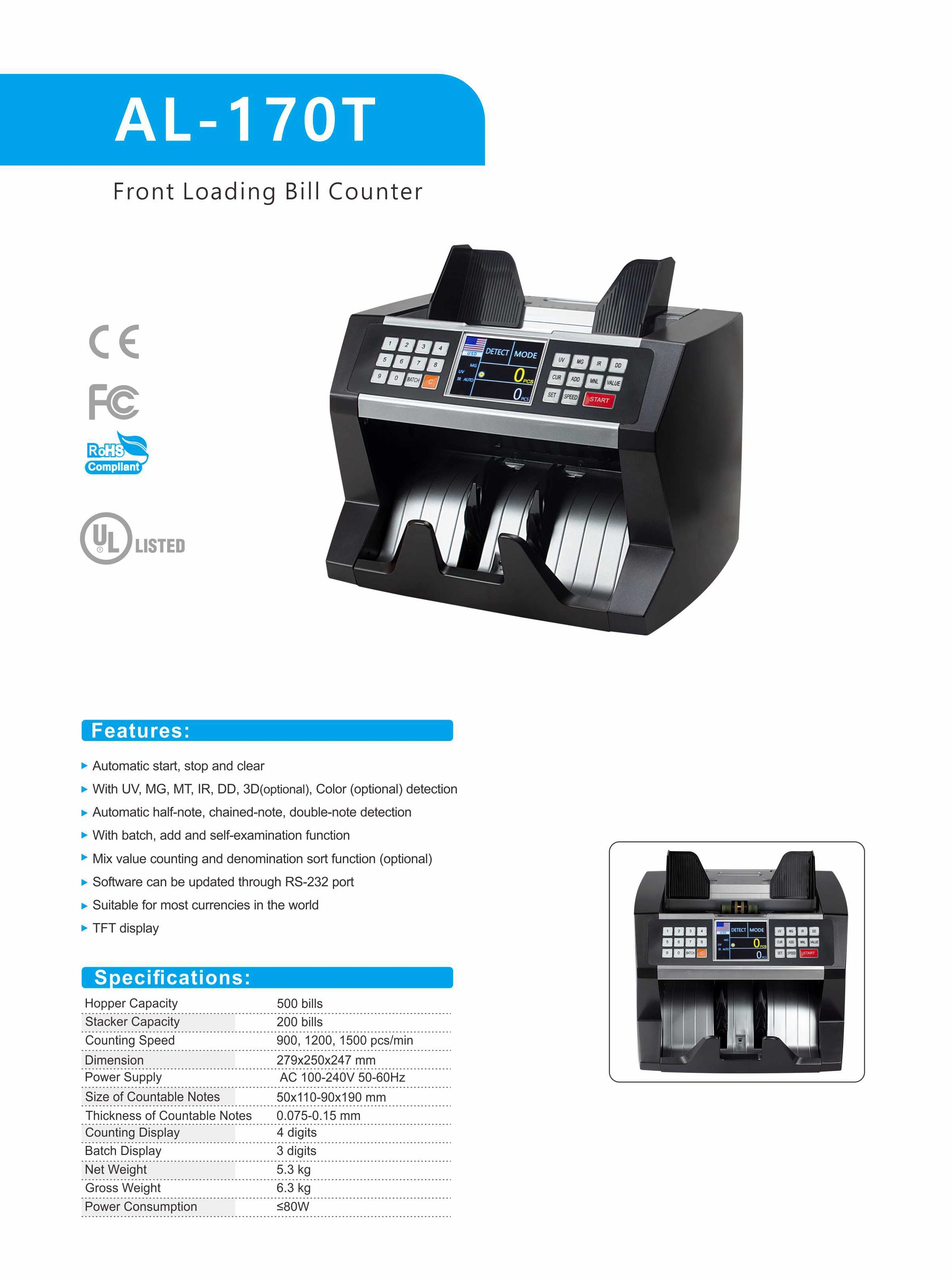 USD, EUR, GBP, CAD, Mxn Bill Value Counting Machine Banknote Money Cash Counter