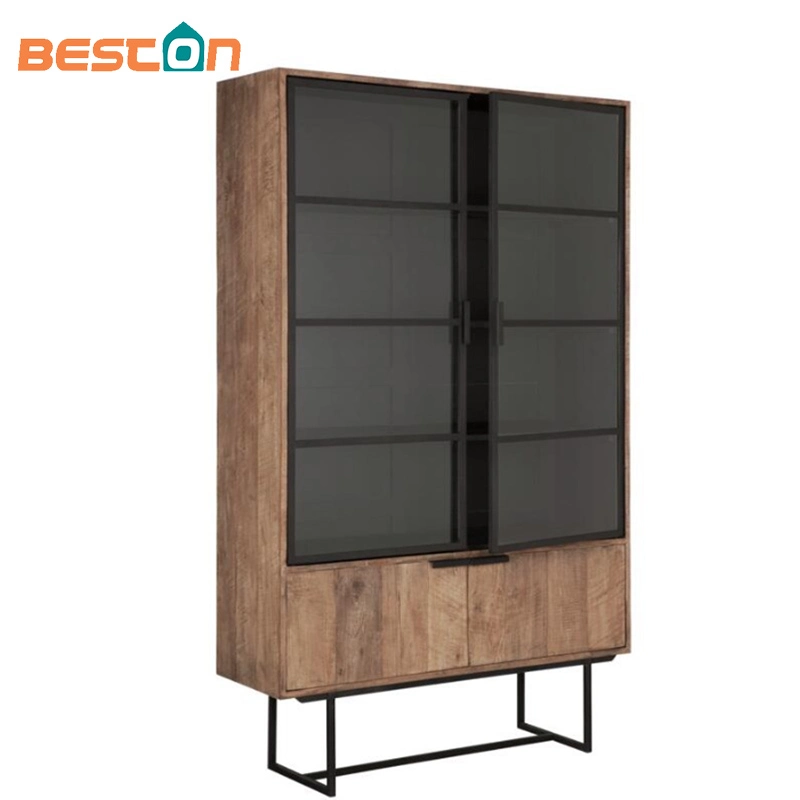 Porte en cadre métallique noir avec verre pour élément de placard en chêne design mobilier rustique profilé en aluminium haut pour armoire à portes battantes à double rebondissement.