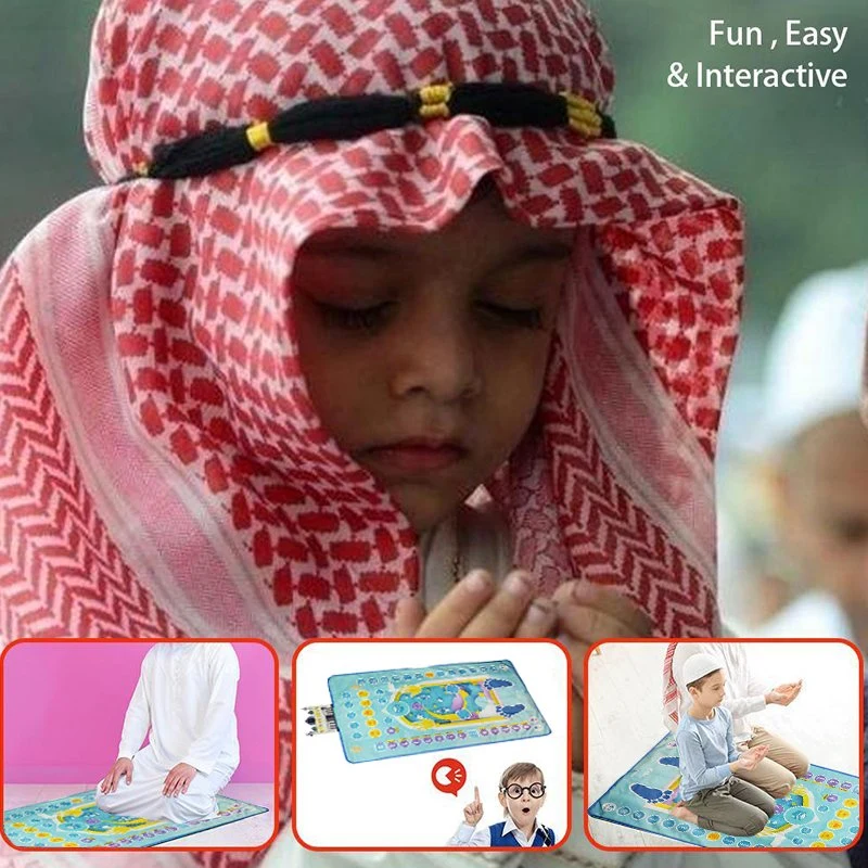 Kids Prayer Mat Memory Foam Islamic Mosque Prayer Carpet Educational Foldable Travel Muslim Prayer Mat Set for Kids