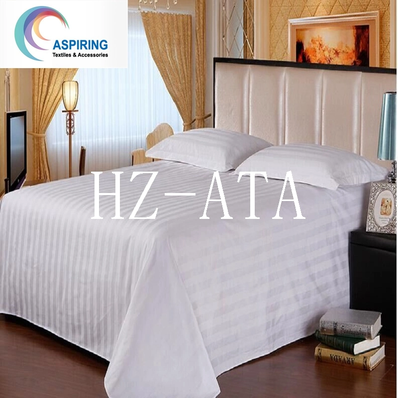 100% algodão Stripe 3cm Sateen Tecido branco para camas de hotel Lençol Definido