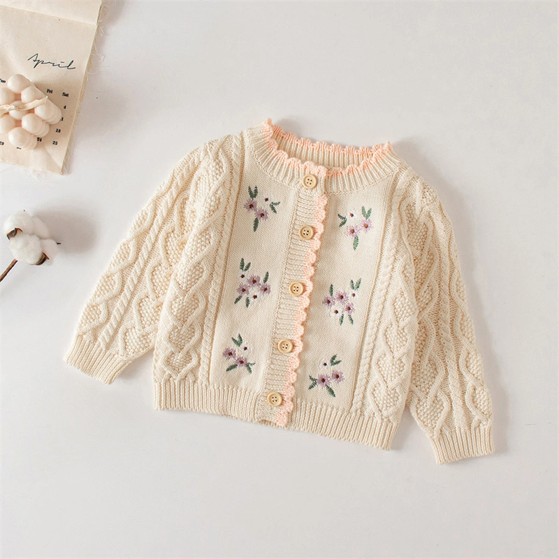 Autumn Sweet Knitting Outerwear Clothing Girl Baby Cute Embroidered Cardigan Sweater