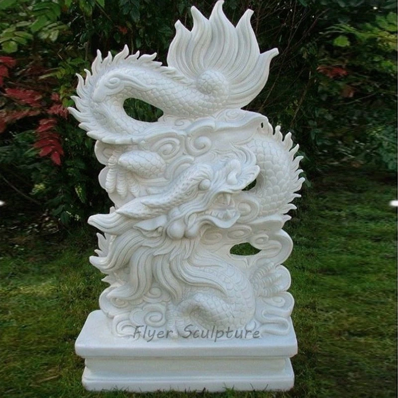 Hand Carved Outdoor Garden Decoration Natural Large Life Size Chinese Dragon Sculpture Marble