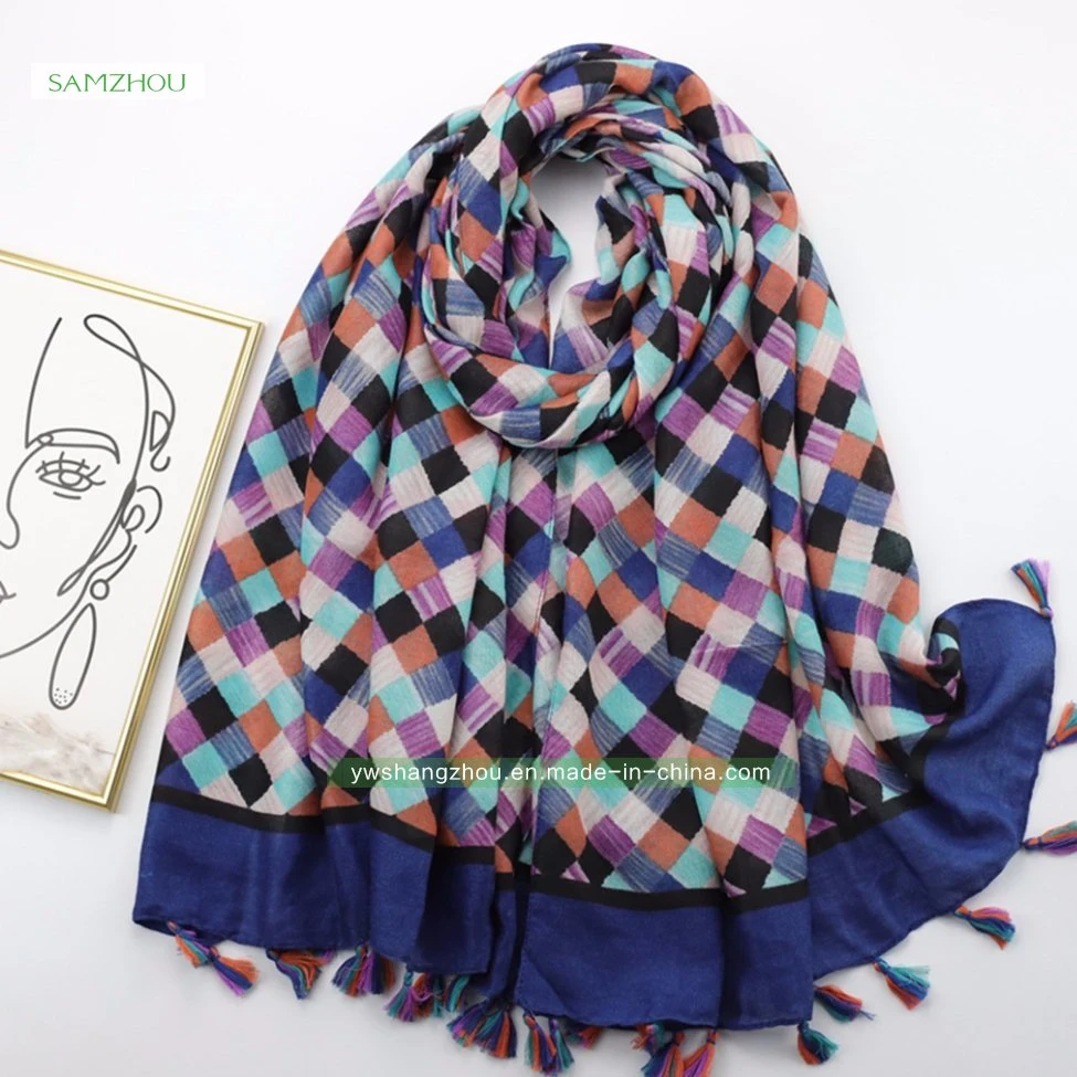Color Woven Printed Spring Silk Shawl Ladies Scarf Cotton Feeling