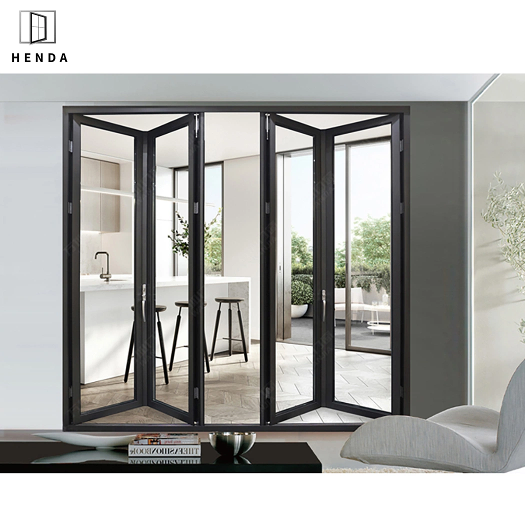 US Standard Bi Folding Patio Doble Acordeón de vidrio resistente al robo Diseño partición aluminio plegable puerta de vidrio