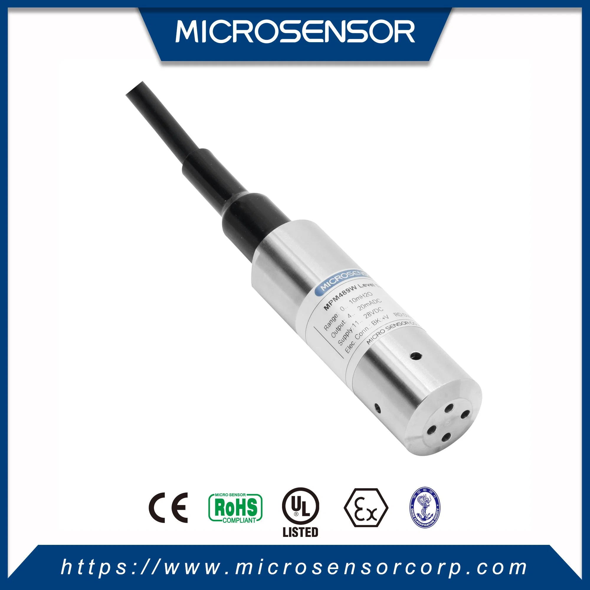 Microsensor Explosion-proof Tank Intrinsic Safe ATEX Pressure Sensor Analog Accurate 4~20mA Submersible Level Transmitter MPM489W