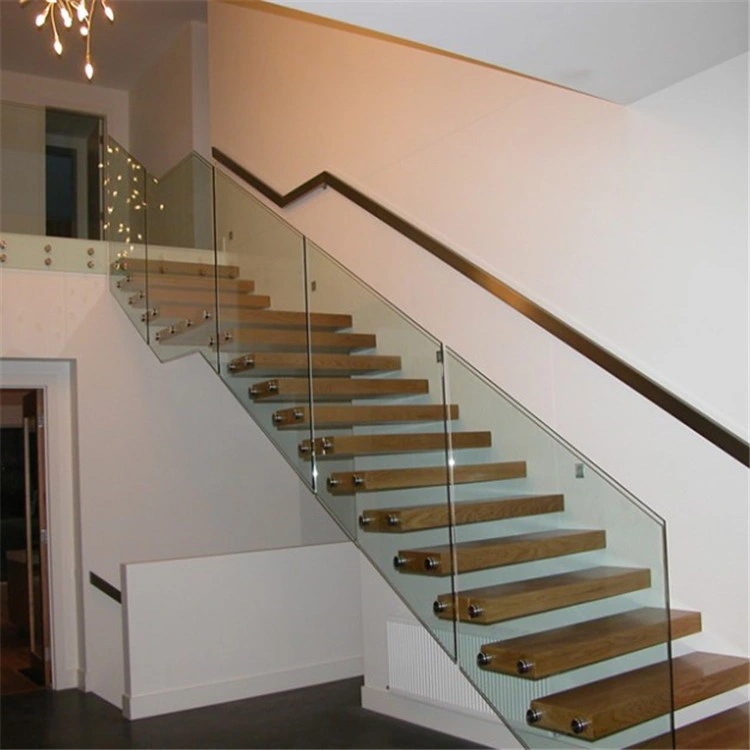 Stainless Steel Wood Staircases Stringer with Build Floating Glass Staircase
