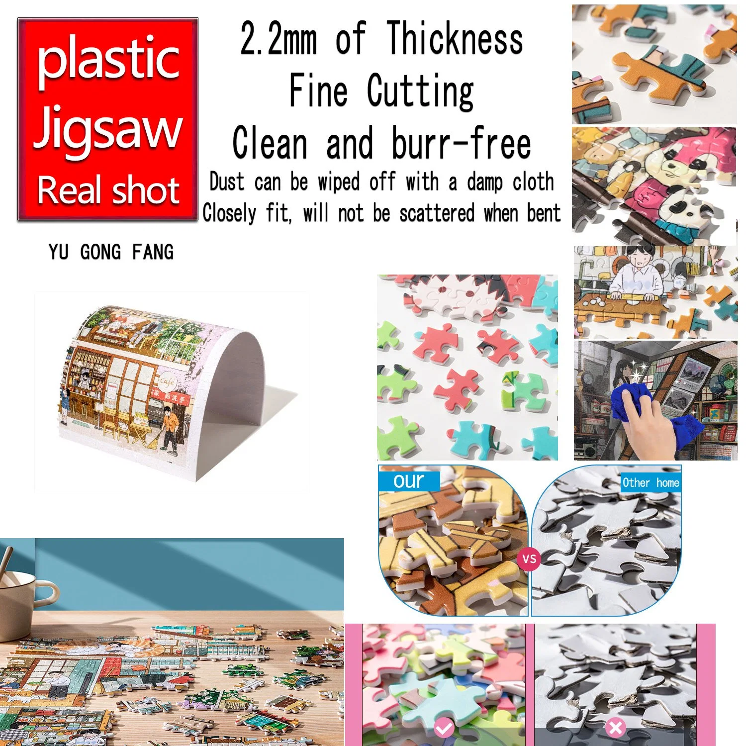 Puzzle de plástico de 1000 piezas a granel con patrones personalizables, tamaños y número de piezas para regalos de juguete para adultos y niños. Imagen física