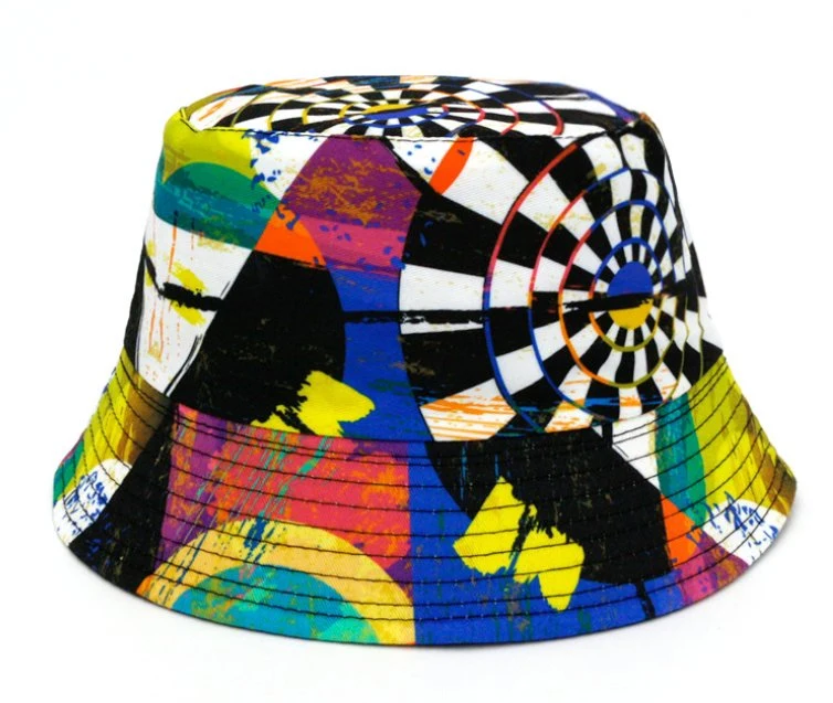 Europa y América 58 Color Printed Tie Dyed Cubiletes Sombreros Protector solar de borde cruzado exterior sombrero cubo Graffiti Doble cara Cuenca Sombrero