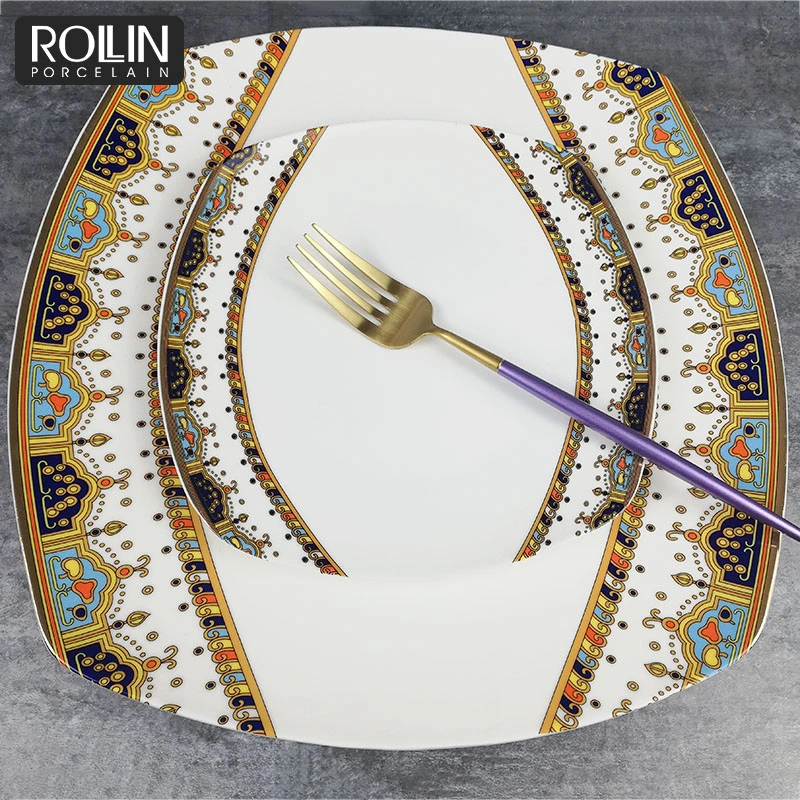 Best Selling New Products Europe Style Square Porcelain White Ceramic Dinner Plates Set