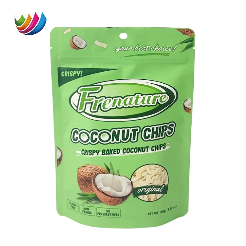 Free Sample Stand up Plastic Zipper Packaging Biscuits Coconut Potato Chips Bag